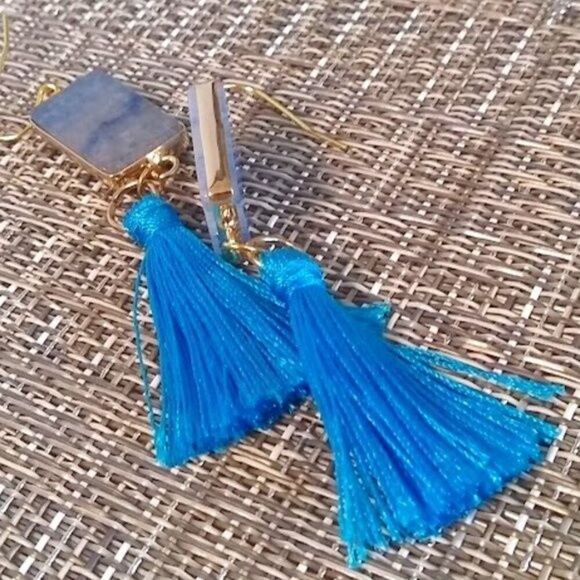 Blue Aventurine Tassel Earrings - Picture 2 of 4